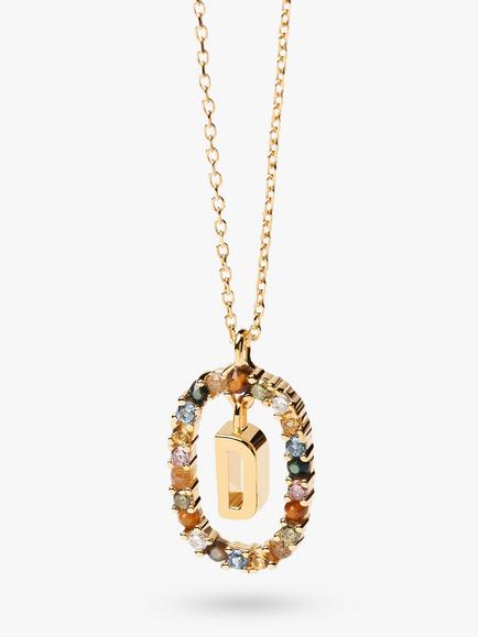 PDPAOLA Alphabet Initial Crystal Pendant Necklace, Gold/Multi, Gold/Multi D