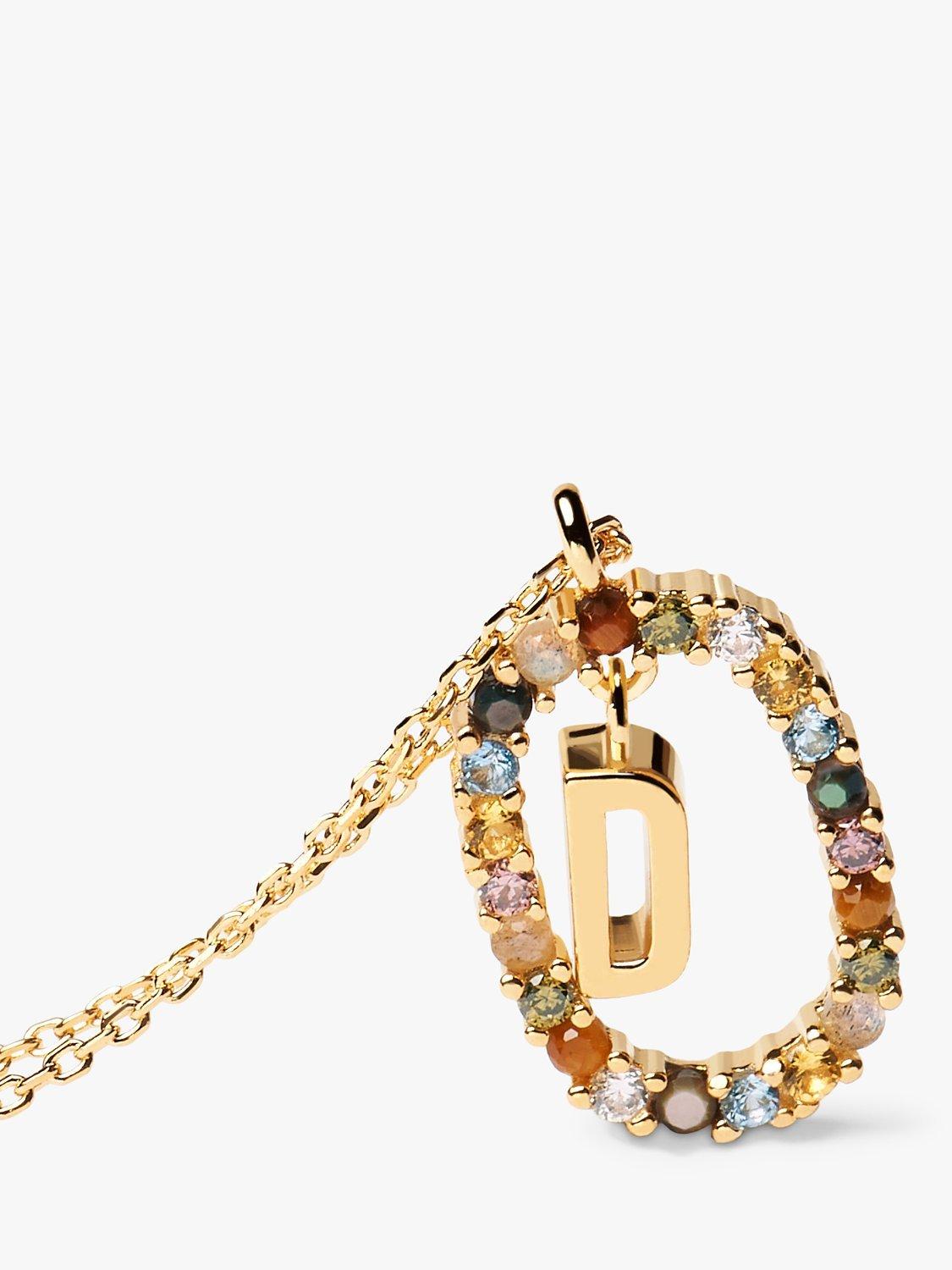 Product image 2 of 2, which shows PDPAOLA Alphabet Initial Crystal Pendant Necklace, Gold/Multi, D