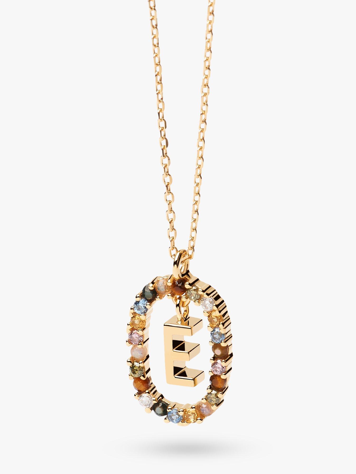 Product image 1 of 3, which shows PDPAOLA Alphabet Initial Crystal Pendant Necklace, Gold/Multi, E