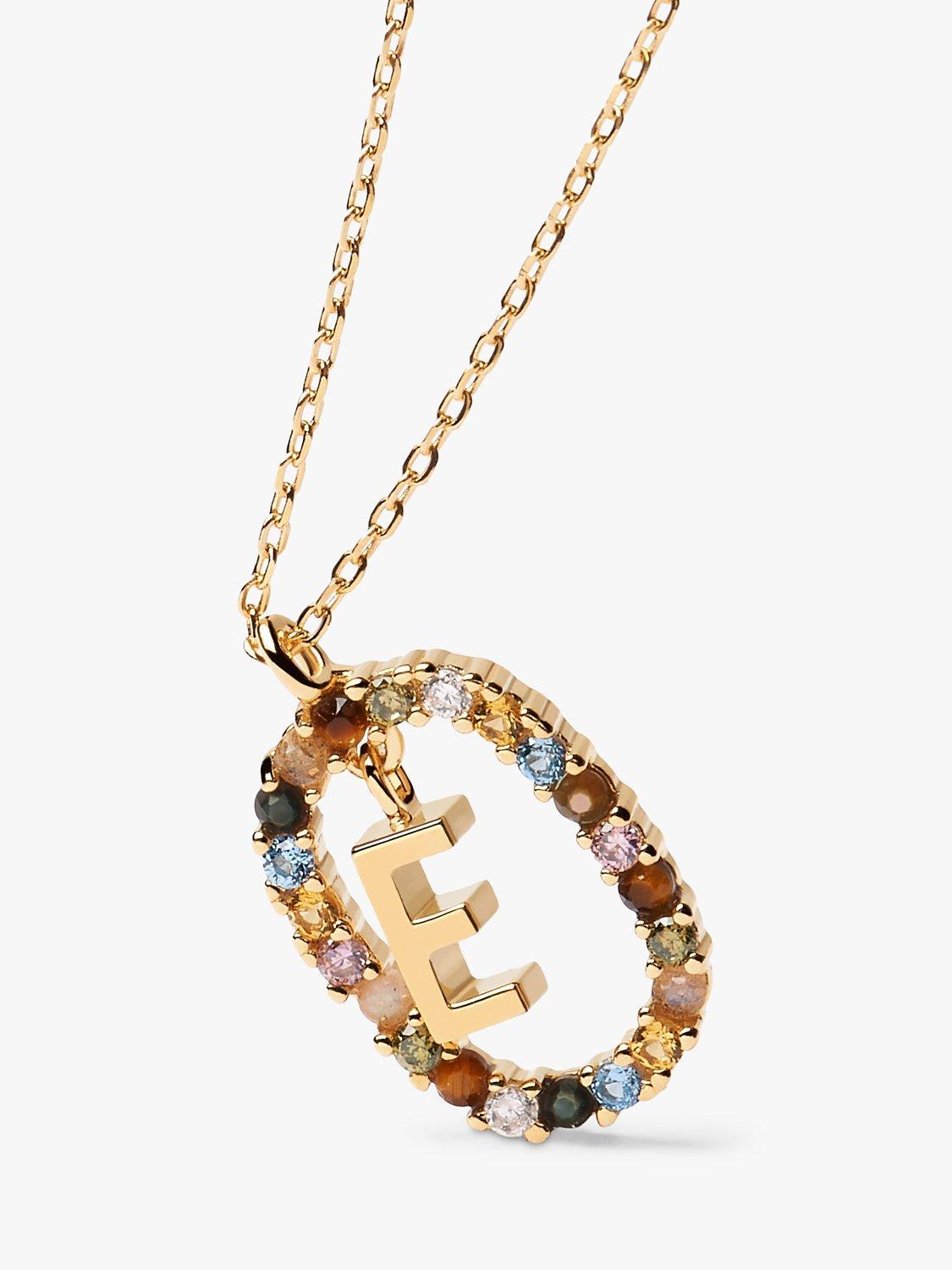 Product image 2 of 3, which shows PDPAOLA Alphabet Initial Crystal Pendant Necklace, Gold/Multi, E