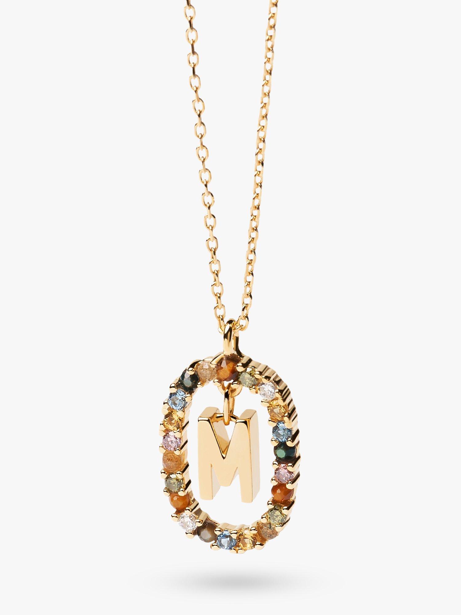 Product image 1 of 3, which shows PDPAOLA Alphabet Initial Crystal Pendant Necklace, Gold/Multi, M