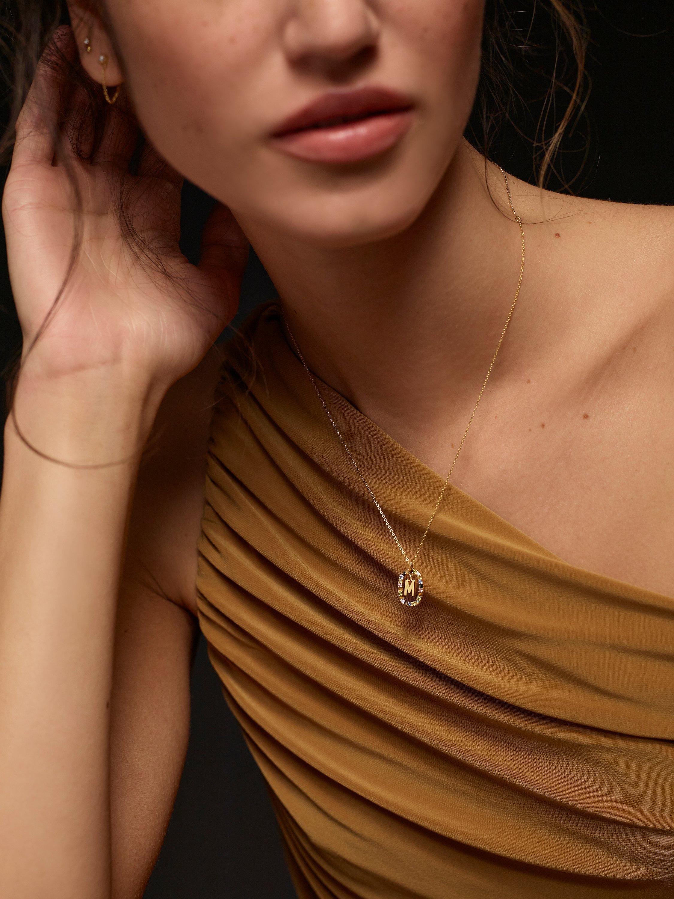 Product image 3 of 3, which shows PDPAOLA Alphabet Initial Crystal Pendant Necklace, Gold/Multi, M