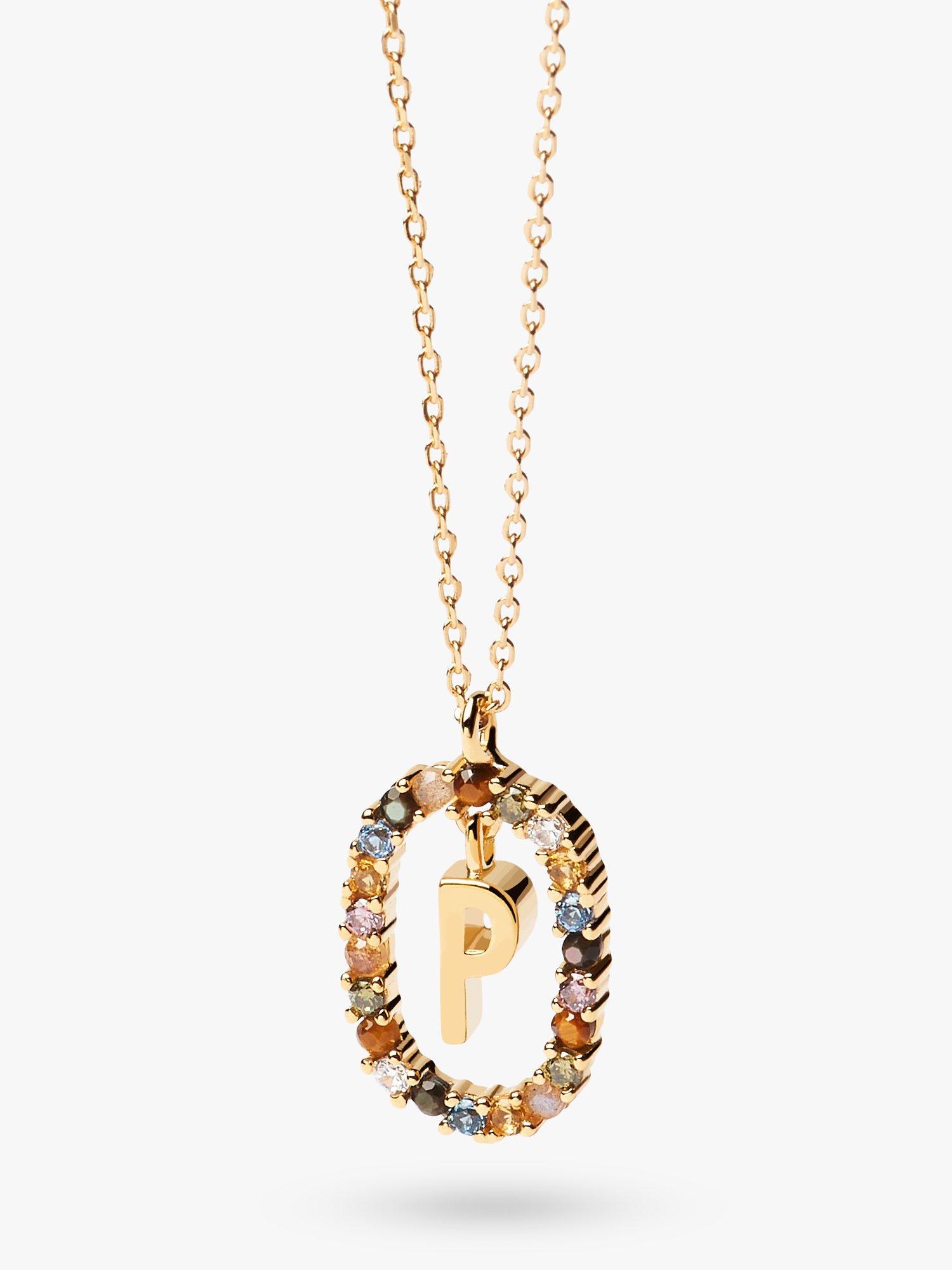 Product image 1 of 2, which shows PDPAOLA Alphabet Initial Crystal Pendant Necklace, Gold/Multi, P