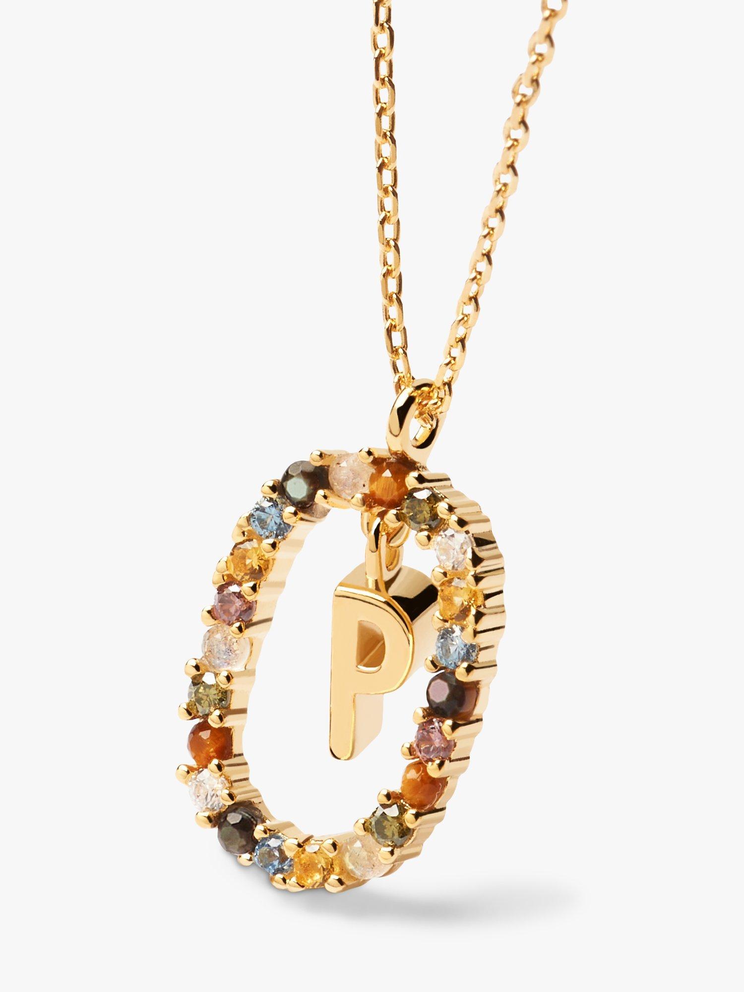 Product image 2 of 2, which shows PDPAOLA Alphabet Initial Crystal Pendant Necklace, Gold/Multi, P