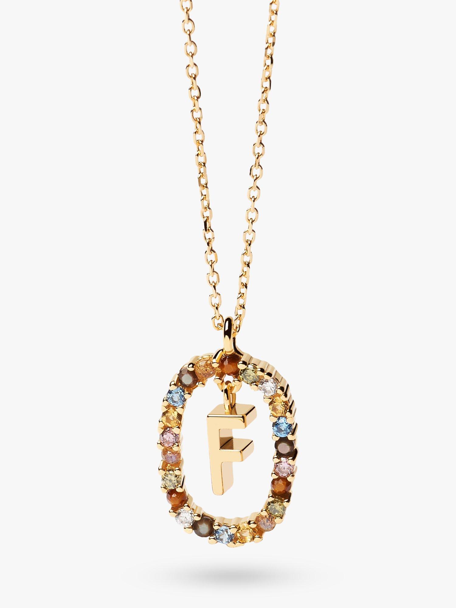 Product image 1 of 2, which shows PDPAOLA Alphabet Initial Crystal Pendant Necklace, Gold/Multi, F