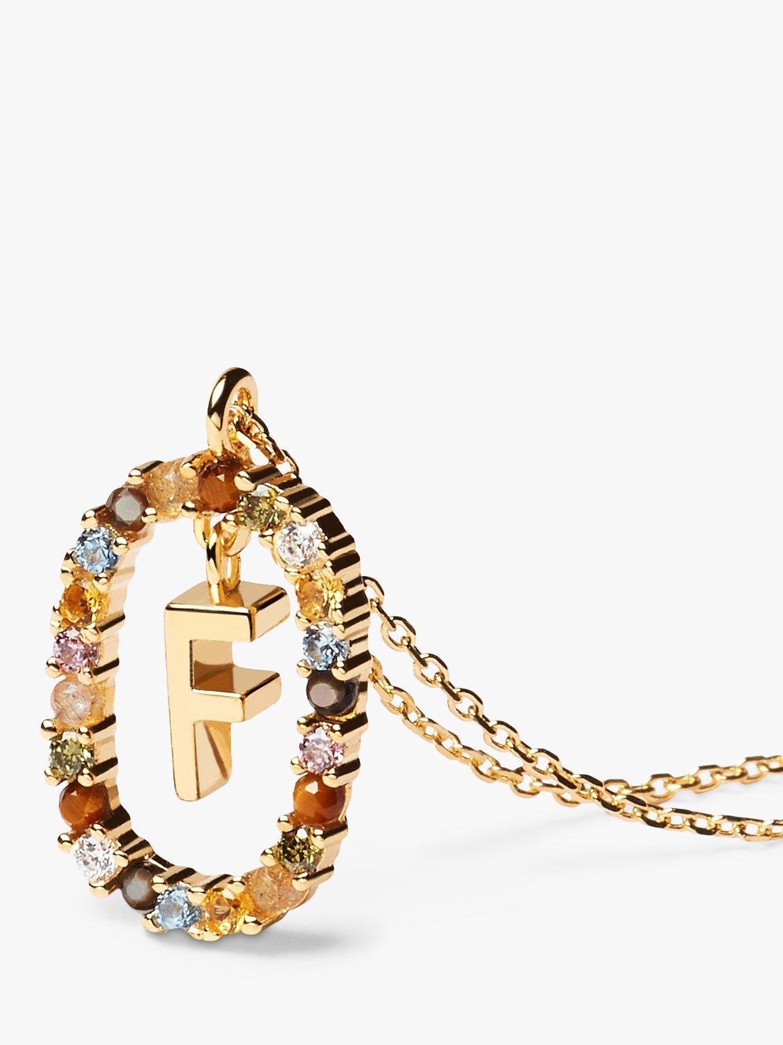 Product image 2 of 2, which shows PDPAOLA Alphabet Initial Crystal Pendant Necklace, Gold/Multi, F