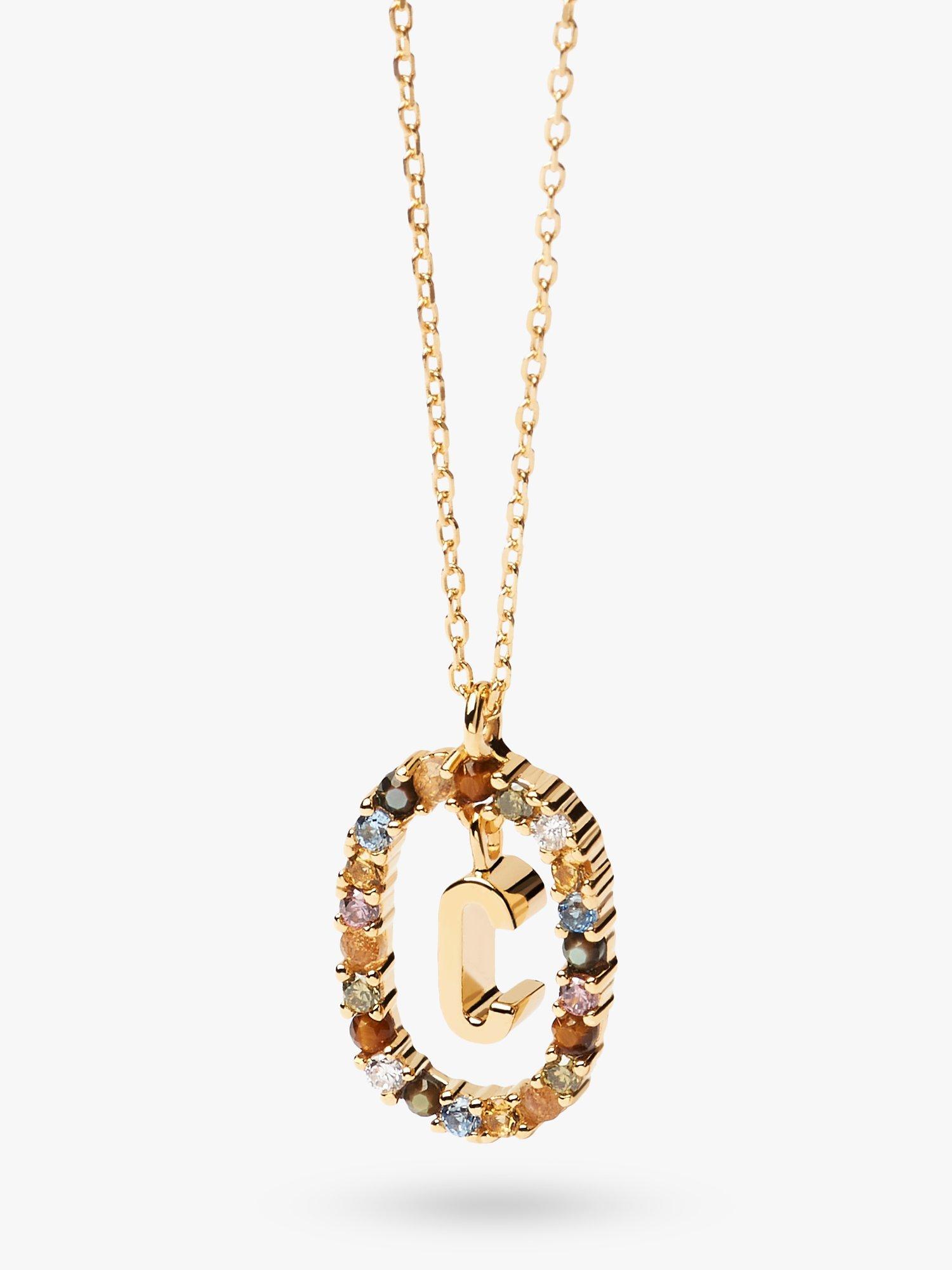 Product image 1 of 2, which shows PDPAOLA Alphabet Initial Crystal Pendant Necklace, Gold/Multi, C