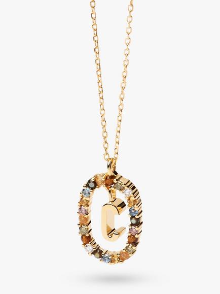 PDPAOLA Alphabet Initial Crystal Pendant Necklace, Gold/Multi, Gold/Multi C