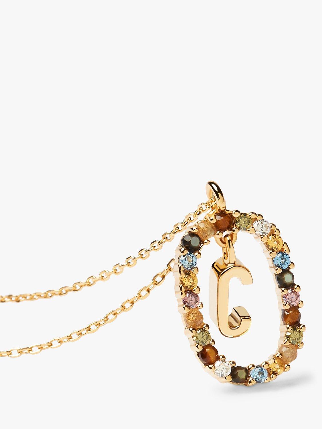 Product image 2 of 2, which shows PDPAOLA Alphabet Initial Crystal Pendant Necklace, Gold/Multi, C