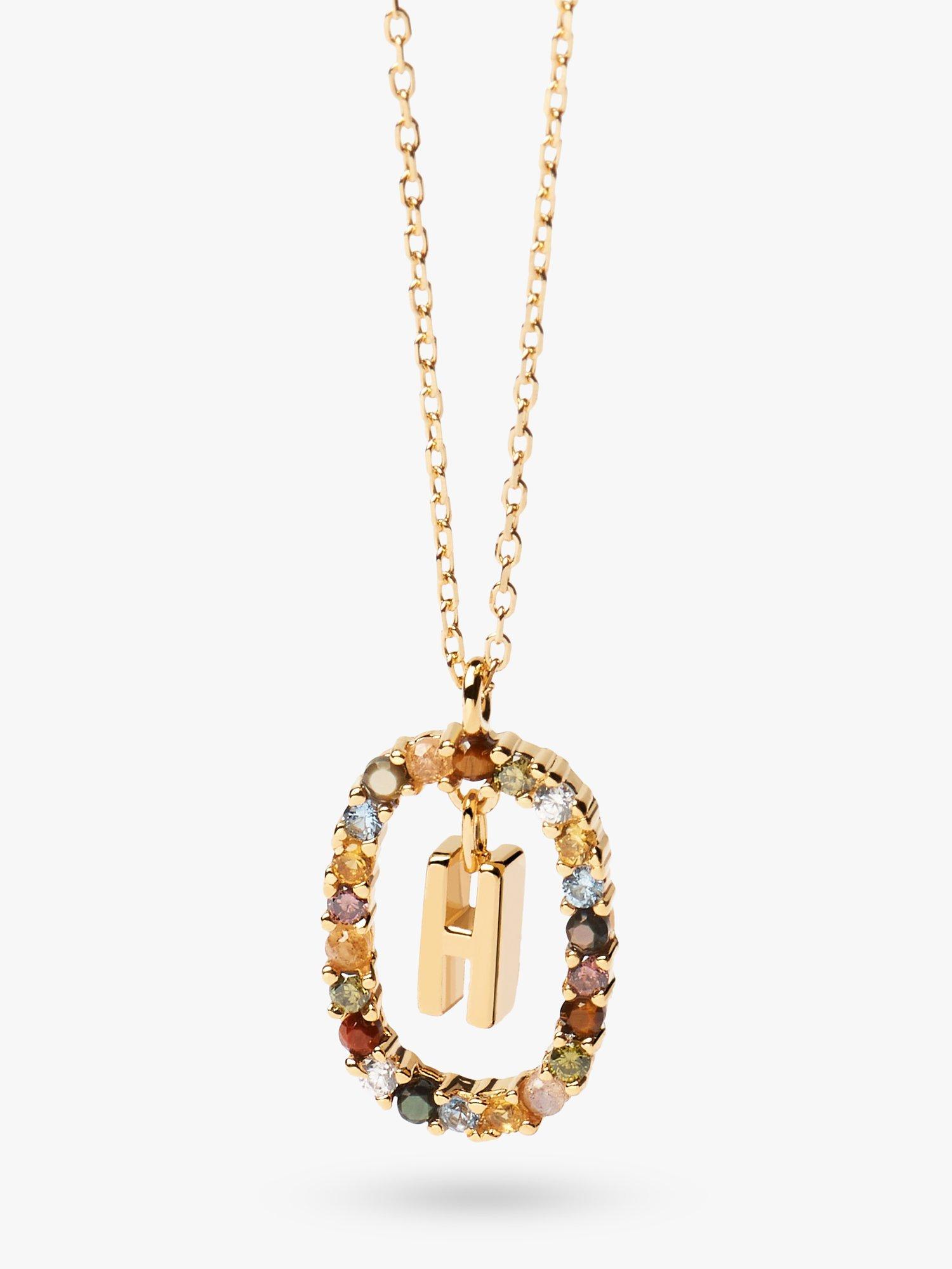 Product image 1 of 2, which shows PDPAOLA Alphabet Initial Crystal Pendant Necklace, Gold/Multi, H