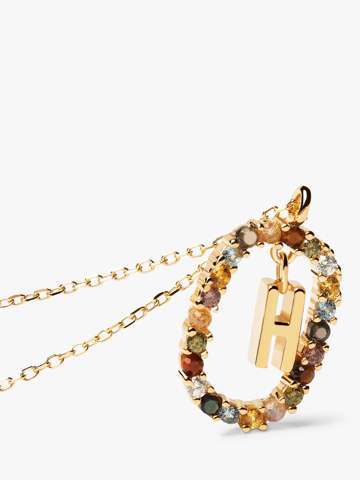 Product image 2 of 2, which shows PDPAOLA Alphabet Initial Crystal Pendant Necklace, Gold/Multi, H
