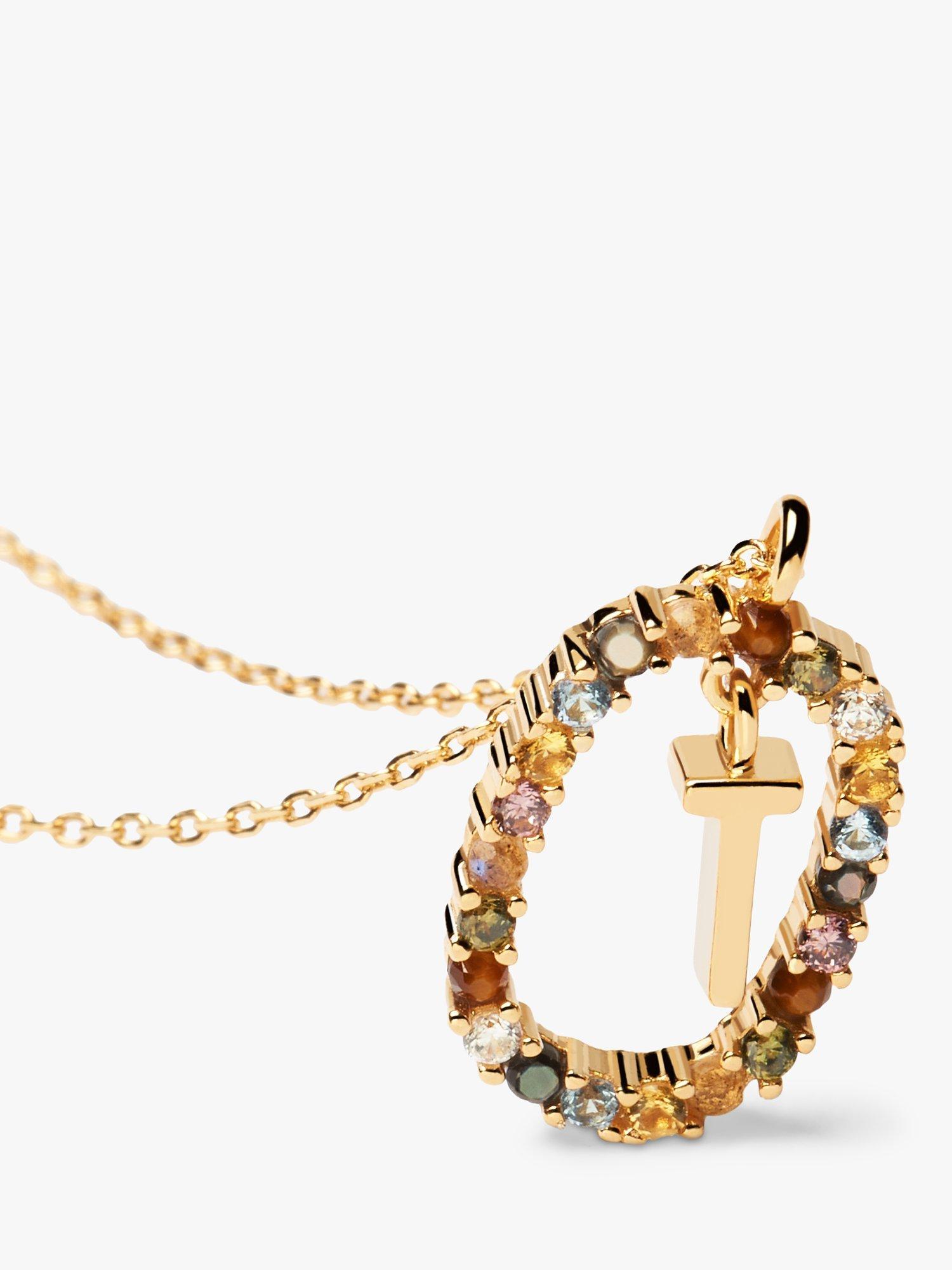 Product image 2 of 2, which shows PDPAOLA Alphabet Initial Crystal Pendant Necklace, Gold/Multi, T