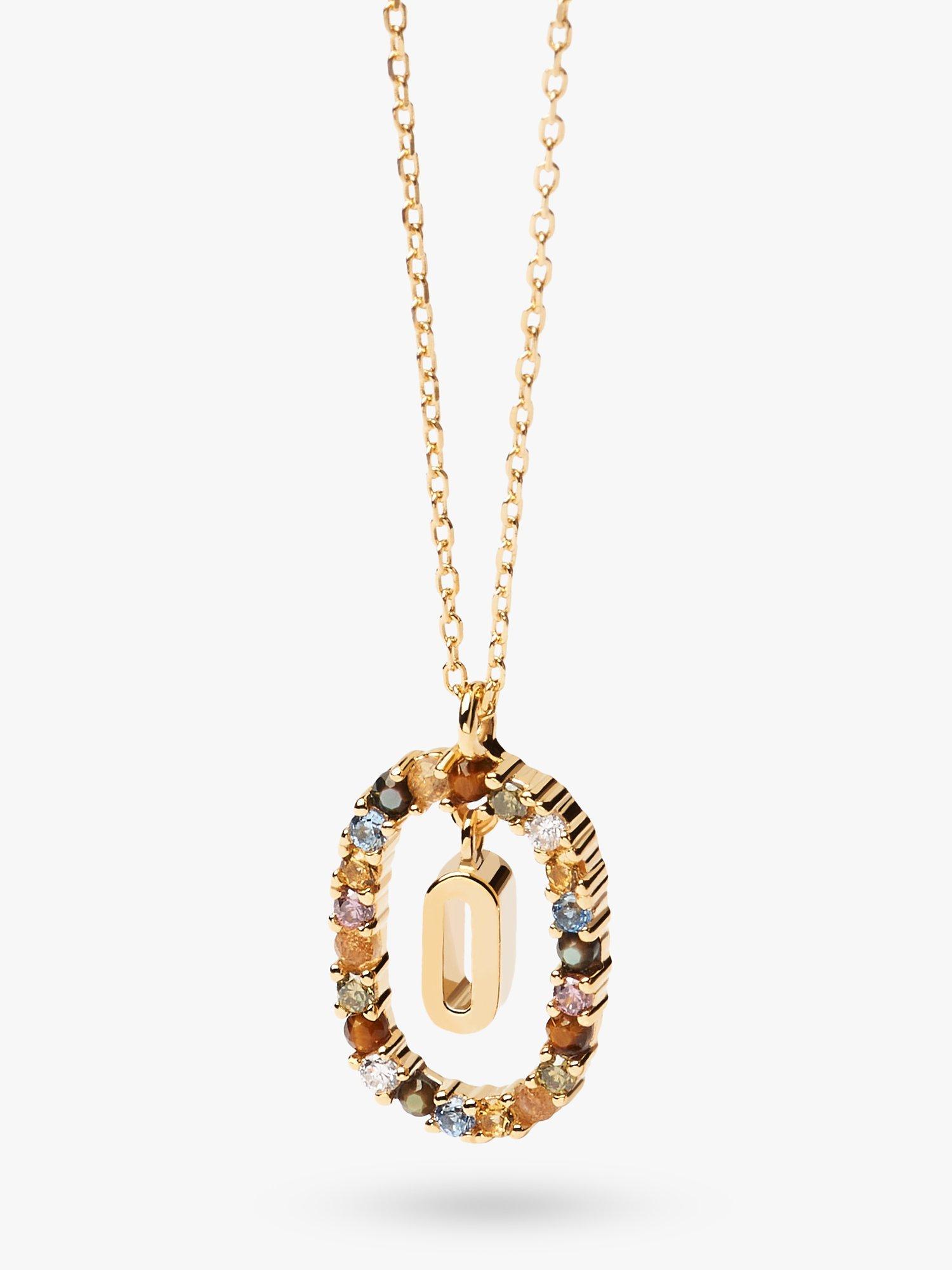 PDPAOLA Alphabet Initial Crystal Pendant Necklace Gold Multi O