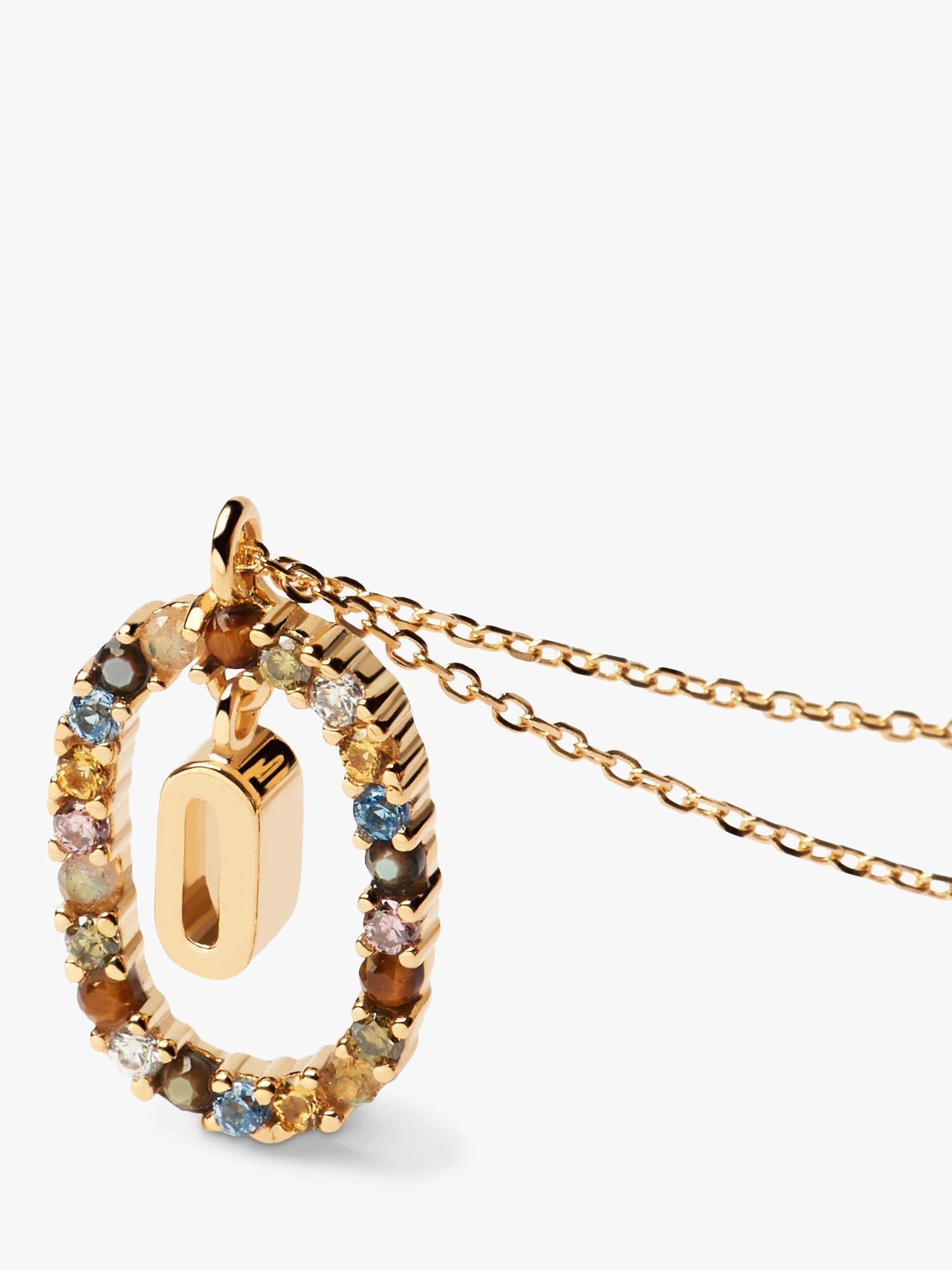 Product image 2 of 2, which shows PDPAOLA Alphabet Initial Crystal Pendant Necklace, Gold/Multi, O