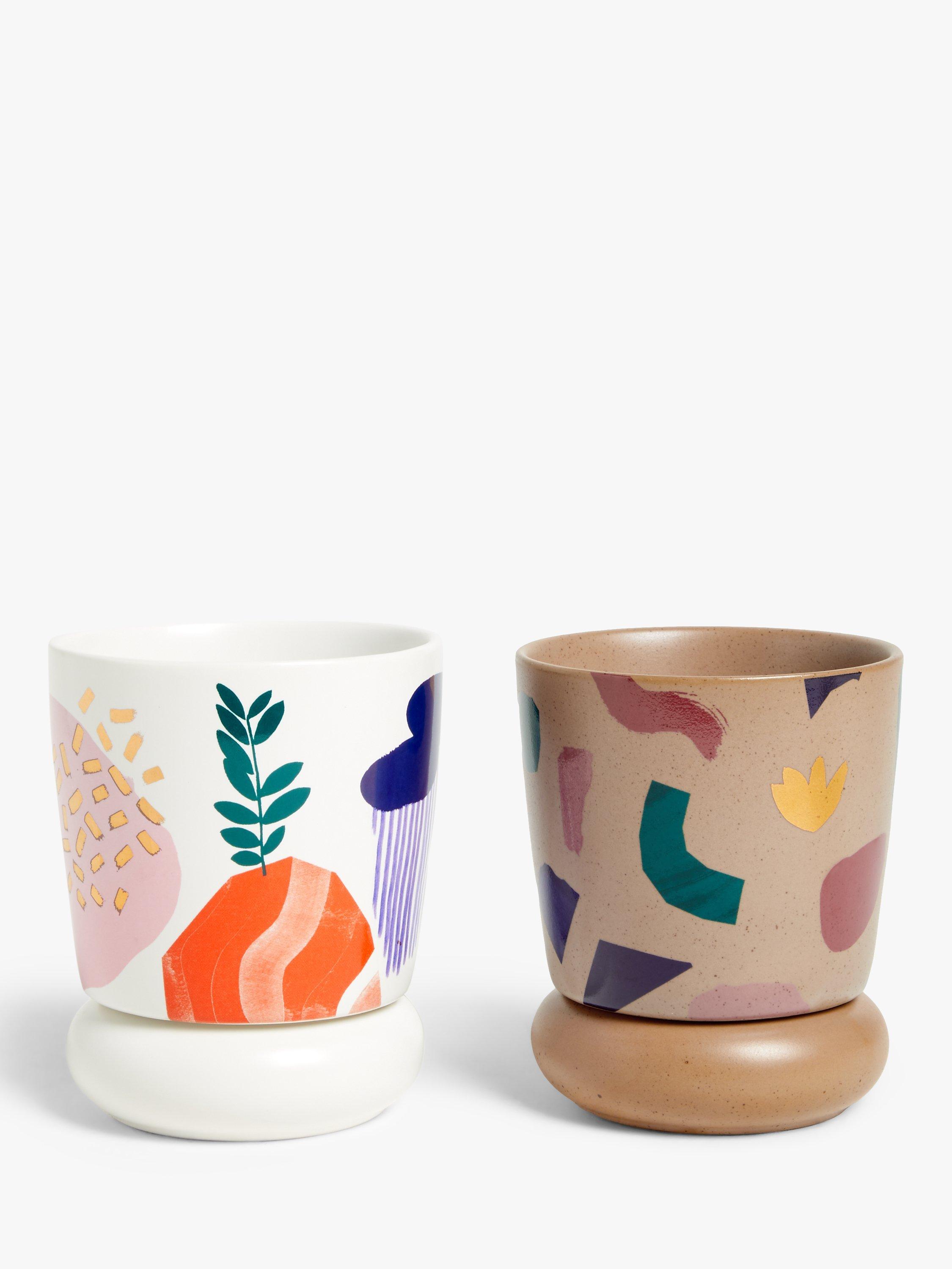 John Lewis Stoneware Geometric Planters, Set of 2