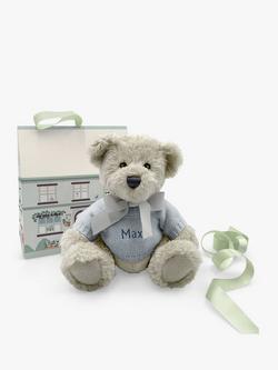 Babyblooms Personalised Berkeley Bear Soft Toy with Bear House Box, Light Blue, Light Blue