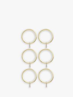 John Lewis Dual Function Curtain Pole Rings, Dia.25/28mm, Set of 6, Brushed Brass