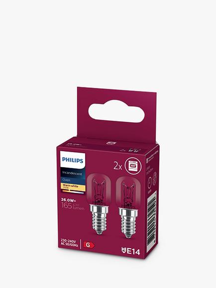 Philips 25W E14 Non-Dimmable Oven Bulbs, Set of 2, Clear - view 2, White