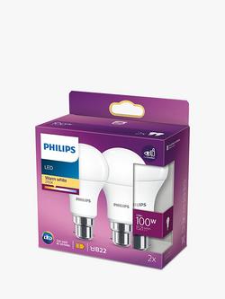 Philips 13W B22 A60 LED Non-Dimmable Classic Frosted Bulbs, Warm White, Pack of 2 - view 2, White