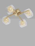 Impex Avignon Glass Cube Semi-Flush Ceiling Light, Gold