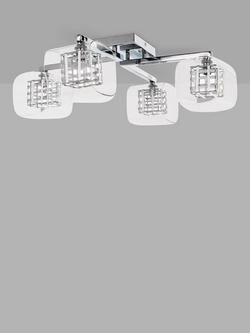 Impex Avignon Glass Cube Semi-Flush Ceiling Light, Chrome, Chrome