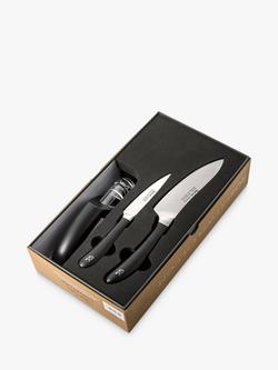Robert Welch Signature Intro Stainless Steel Kitchen Knife Set with Hand Held Sharpener, 3 Piece - view 2, Silver/Black