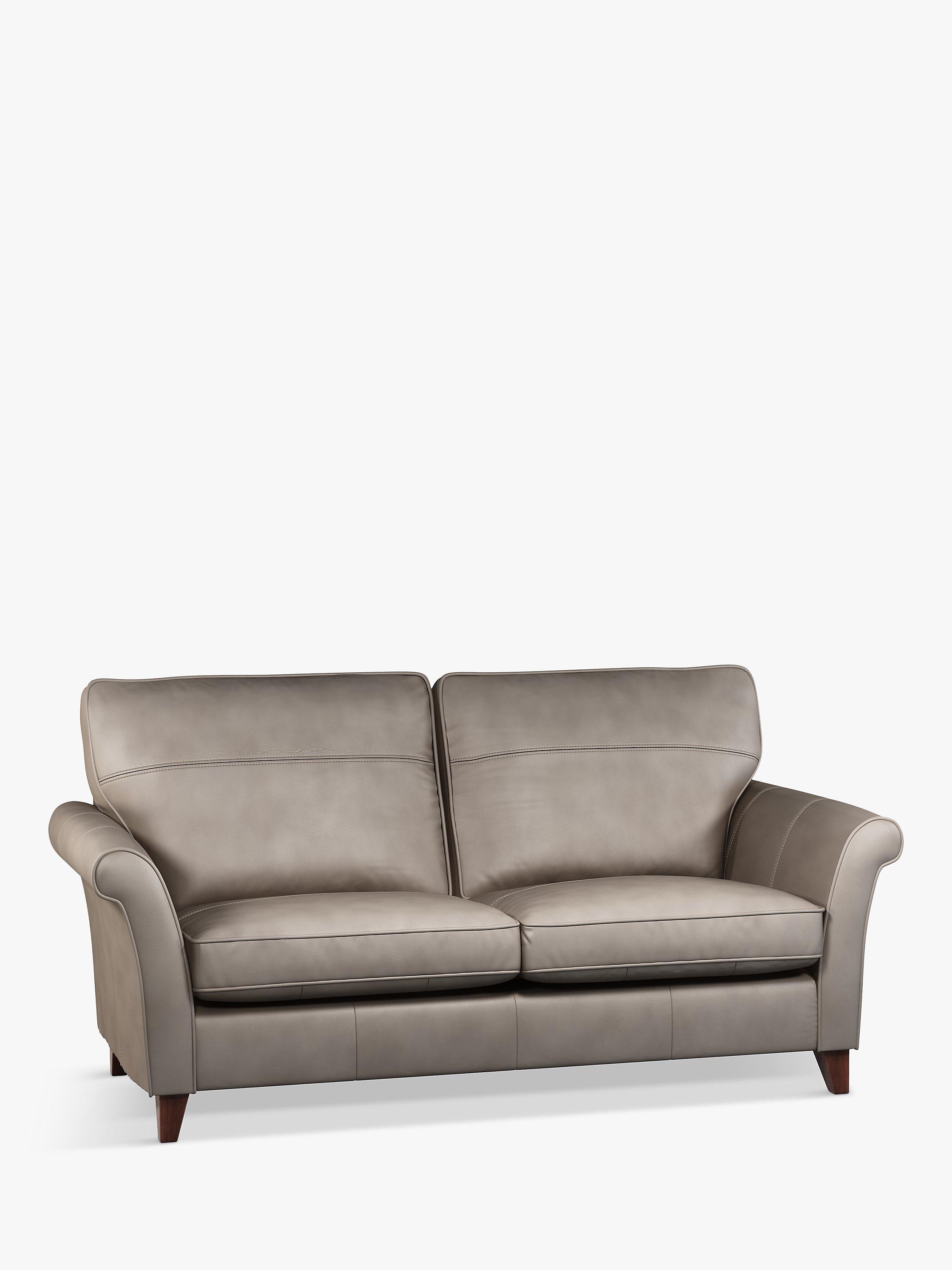 Charlotte Range, John Lewis Charlotte High Back Large 3 Seater Leather Sofa, Dark Leg, Nature Putty