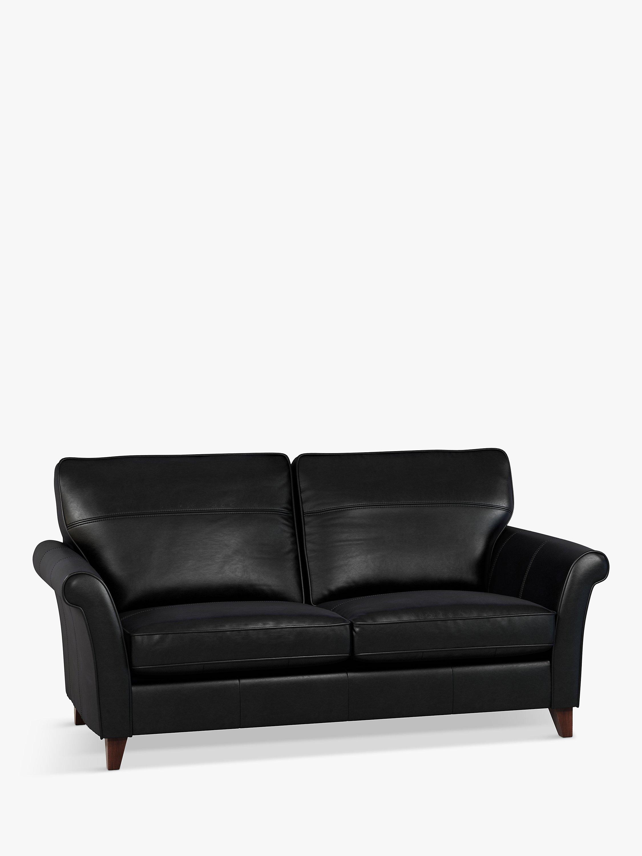 Charlotte Range, John Lewis Charlotte High Back Large 3 Seater Leather Sofa, Dark Leg, Piccadilly Black