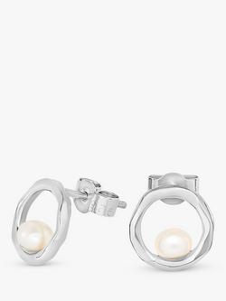 Dower & Hall Open Circle Pearl Stud Earrings, Silver, Silver Silver