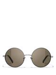 CHANEL Round Sunglasses CH4268 Shiny Gunmetal/Brown