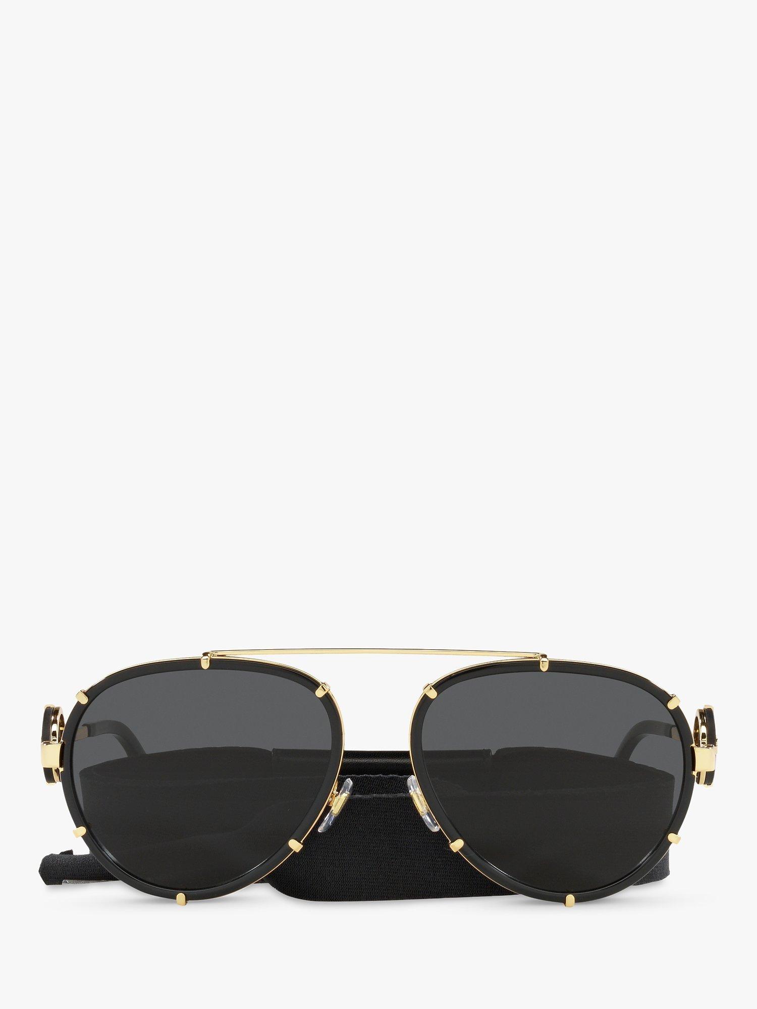 Product image 2 of 6, which shows Versace VE2232 Women's Aviator Sunglasses, Black/Gold