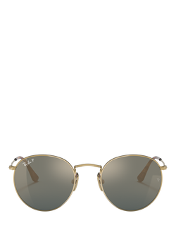 Ray-Ban RB8247 Unisex Polarised Round Sunglasses, Gold/Mirror Grey - view 2, Gold/Mirror Grey