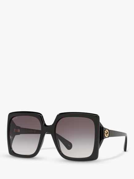 Gucci GG0876S Women's Chunky Square Sunglasses, Black/Grey Gradient