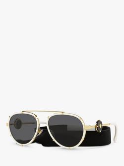 Versace VE2232 Women's Aviator Sunglasses, White on Gold/Black, White on Gold/Black