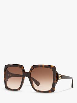 Gucci GG0876S Women's Chunky Square Sunglasses, Tortoise/Brown Gradient