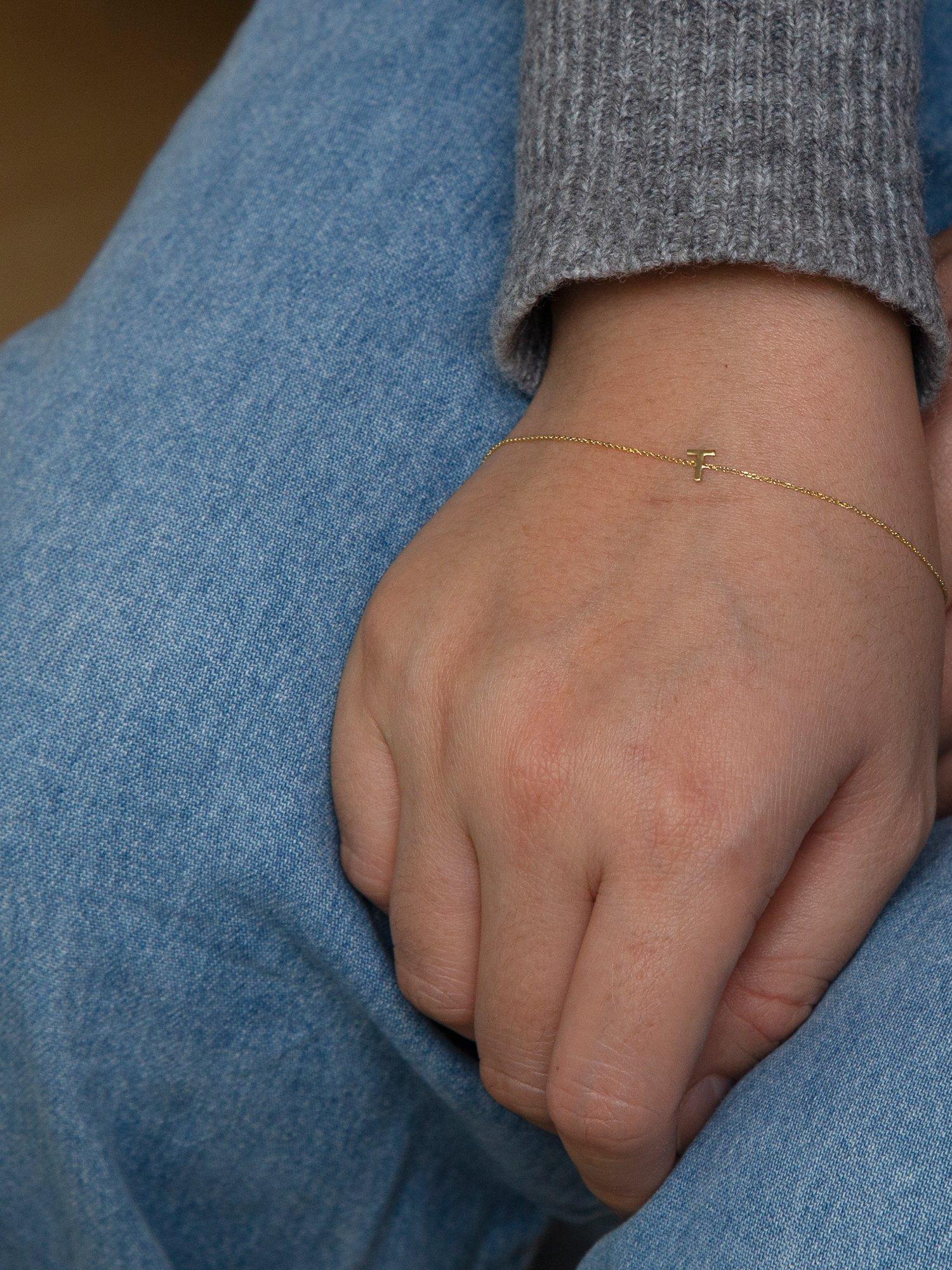 Product image 3 of 5, which shows IBB 9ct Yellow Gold Initial Bracelet, T