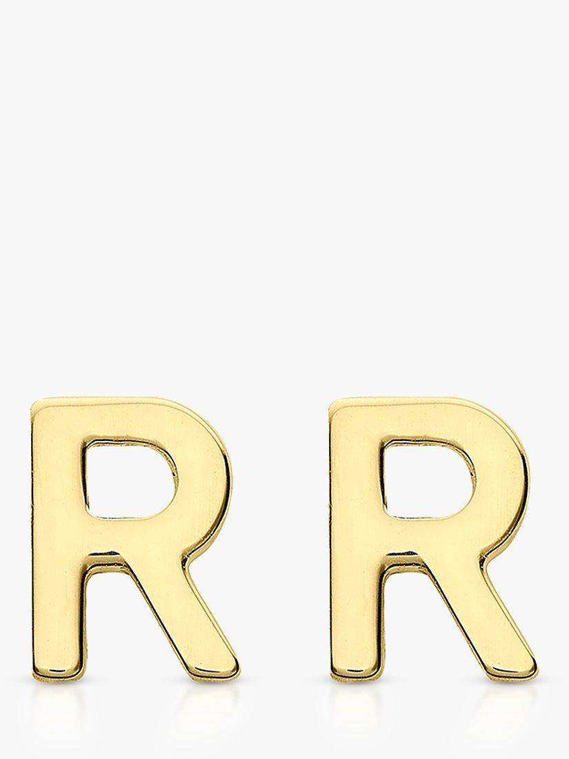 Product image 1 of 4, which shows IBB 9ct Gold Initial Stud Earrings, R
