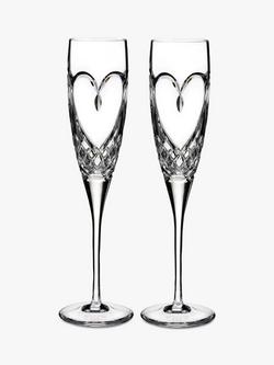 Waterford Crystal Cut Glass True Love Flutes, Set of 2, 148ml, Clear, Clear