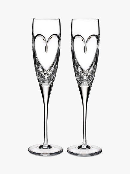 Waterford Crystal Cut Glass True Love Flutes, Set of 2, 148ml, Clear, Clear