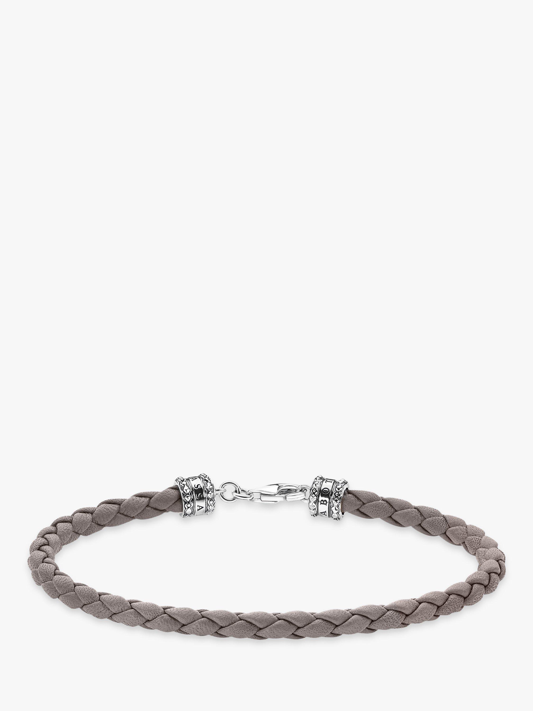 Product image 1 of 3, which shows THOMAS SABO Men's Rebel Woven Nappa Leather Bracelet, Grey /Silver