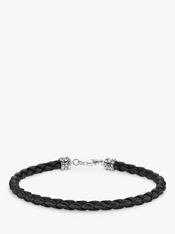 THOMAS SABO Men's Rebel Woven Nappa Leather Bracelet, Black/Silver