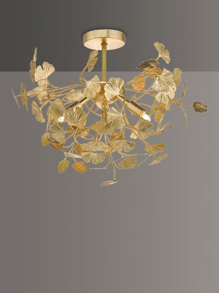 Där Yadira Leaf Semi Flush Ceiling Light, Gold, Gold