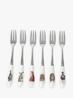 Wrendale Designs Animals Pastry Forks Gift-Boxed Set, Set of 6, White/Multi, White/Multi