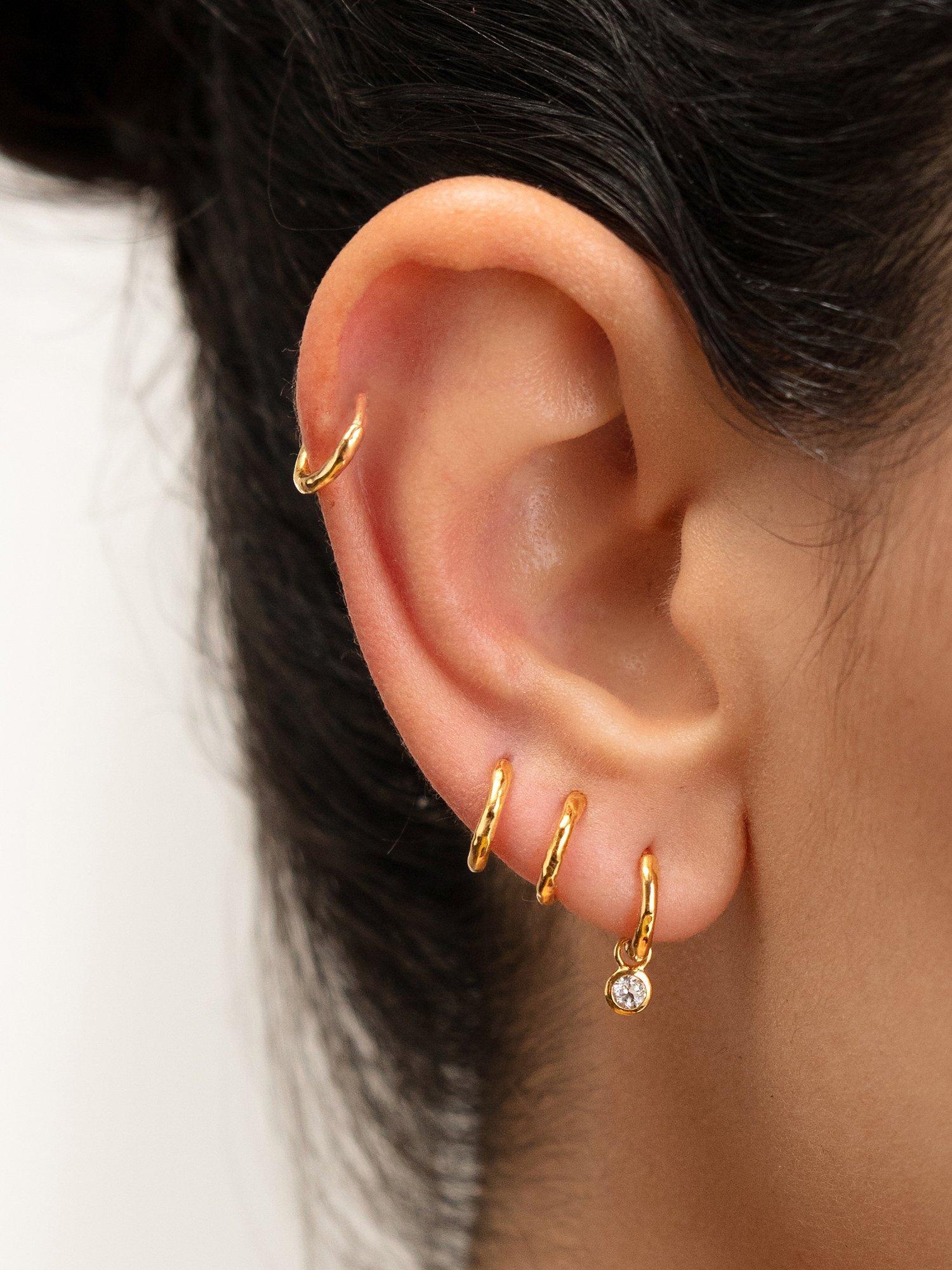 Product image 2 of 5, which shows Monica Vinader Siren Muse Mini Huggie Hoop Earrings, Silver