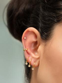 Monica Vinader Mini Gem Huggie Drop Earrings - view 2, Gold/White Topaz