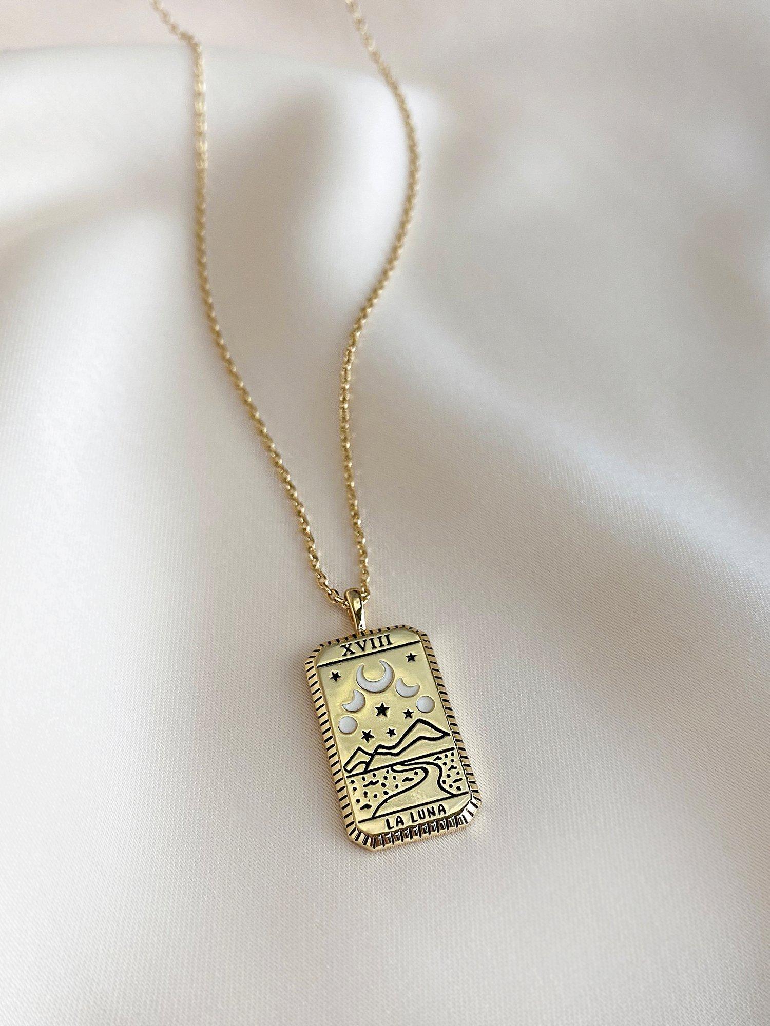 Product image 4 of 4, which shows Wanderlust + Co La Luna Tarot Pendant Necklace, Gold