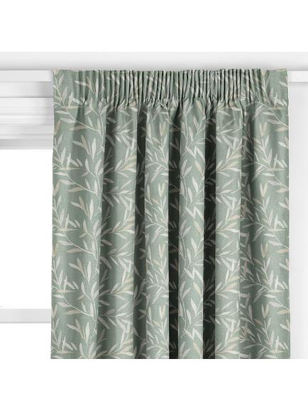 John Lewis Langley Leaf Embroidery Made to Measure Curtains or Roman Blind, Dark Duck Egg - view 2, Dark Duck Egg