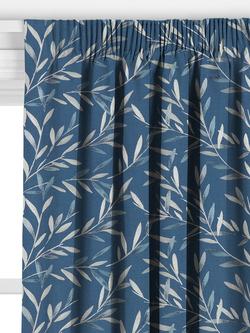 John Lewis Langley Leaf Embroidery Made to Measure Curtains or Roman Blind, Navy - view 2, Navy