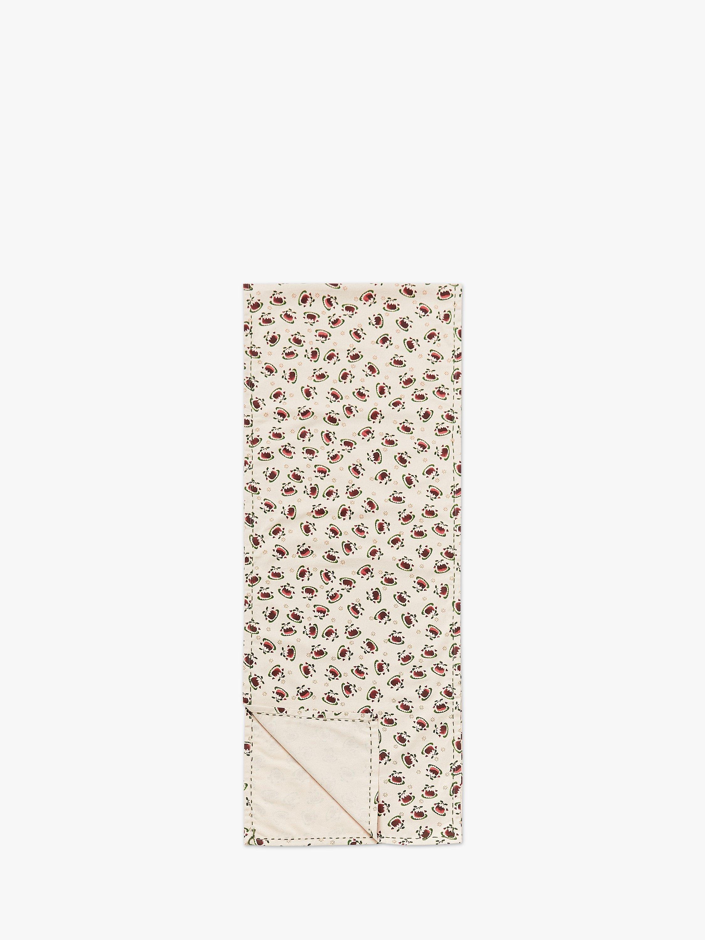 Emma Bridgewater Christmas Puddings Cotton Table Runner, 250cm, Red/Cream