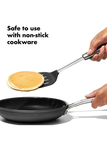 OXO Stainless Steel Slotted Turner with Flexible Silicone Head - view 2, Silver/Black